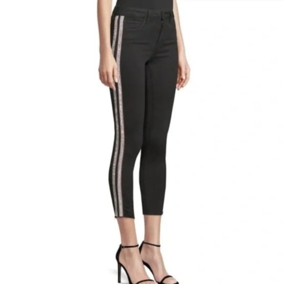 L'AGENCE High Rise Rhinestone Stripe Skinny Jeans